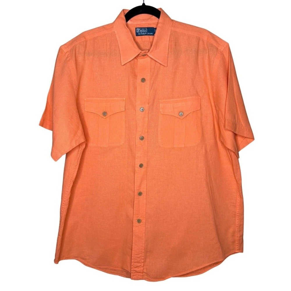 Polo Ralph Lauren Orange Linen Blend Button Down Shirt Mens XL Safari